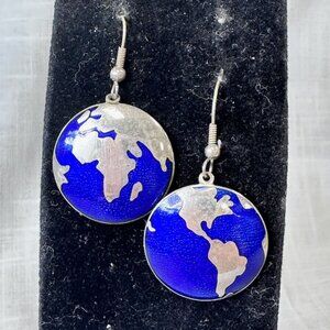 Vintage Norma Jean 1990 Cloisonne World Globe Dangle Earrings